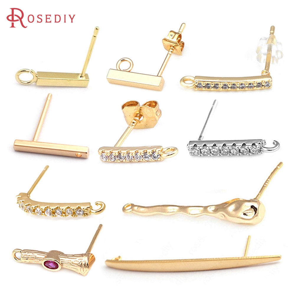 Jewelry Making Earring Supplies - 18K goudkleurig messing rechthoekige staafvormige oorbelknopjes