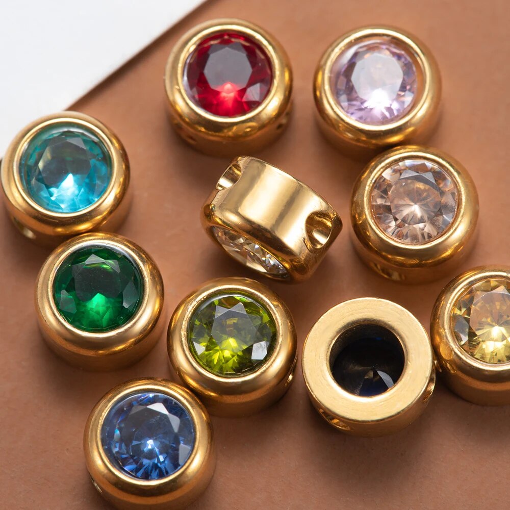 Crystal Bead Mix - 10 stks/partij Goud Kleur Rvs Zirkoon