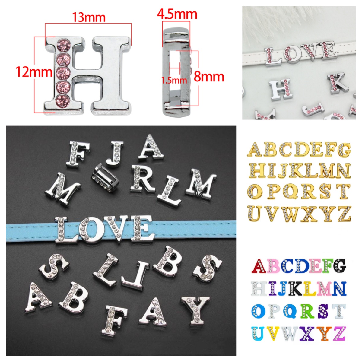 Crystal Bead Mix - 50 stk/partij Gat 8MM Slide Letter